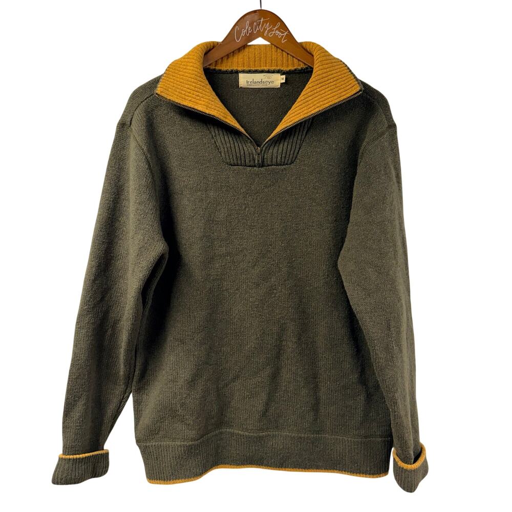 Irelandseye Green Pullover 1/4 Zip Sweater 100% Wool